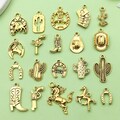 10/20pcs Antique Golden Western Cowboy Cactus, cowboy boots Alloy Charms Pendant For Vintage Jewelry DIY Necklace Bracelet Craft Accessories