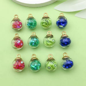 10 piezas de dijes de bolas de cristal con estrellas de confeti, dijes y colgantes, pulseras con dijes, pulseras, pendientes, fabricación de collares