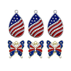 5Pieces American Flag Enamel Charms 4th of July Independence Patriotic Dangle Pendant Decor for DIY Earrings Bracelets Jewelry Making