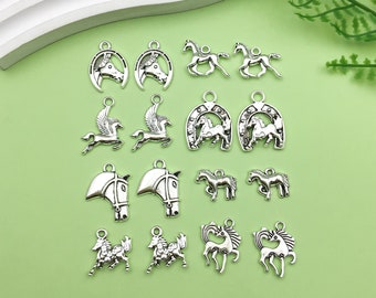 16/20pcs Antique Silver Western Cowboy Alloy Horse Charms Pendant For Vintage Jewelry DIY Necklace Bracelet Craft Accessories