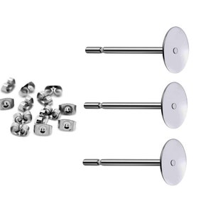 200 st nickelfria örhängesstift i rostfritt stål av hög kvalitet med 4, 5, 6, 8 mm dyna och propp, örhängesstift, tomt örhängesstift 5mm Pad