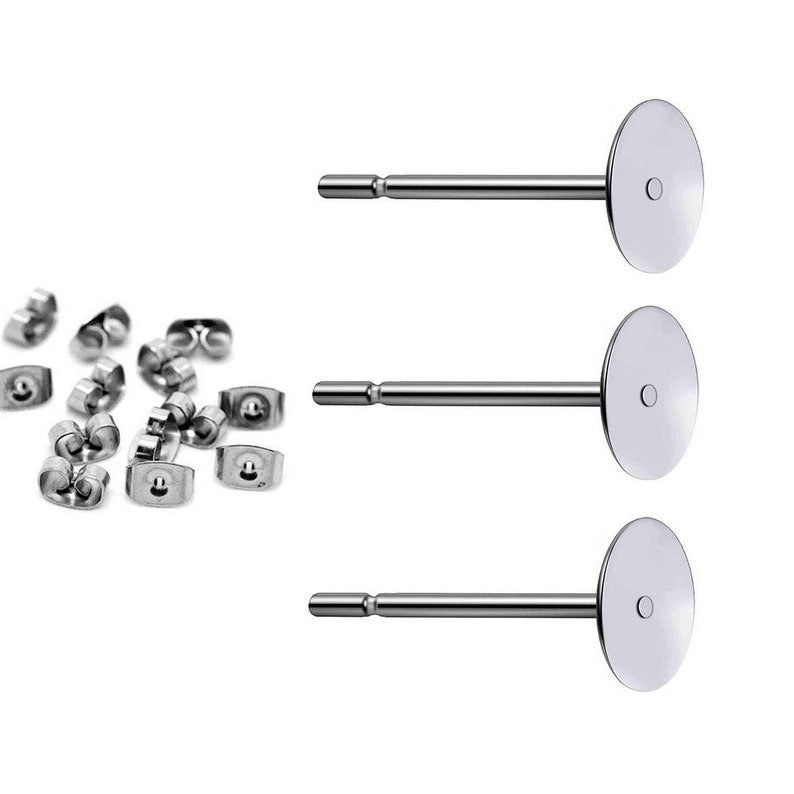 200 st nickelfria örhängesstift i rostfritt stål av hög kvalitet med 4, 5, 6, 8 mm dyna och propp, örhängesstift, tomt örhängesstift 5mm Pad