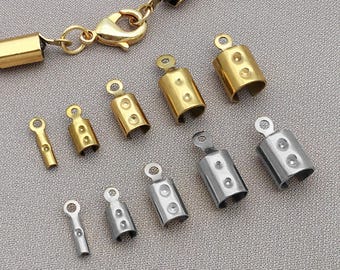 thumbnail image 2 of 50pcs 304 Stainless Steel Fold Over Crimp Cord Ends - Tiny Smooth Tip Findings 8mm 2 of 4