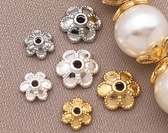 20/30/50pcs 18K Gold Plated Flower Bead Caps 6/8mm Spacer Brass End Cap for DIY Earrings Bracelet Necklace Craft Jewelry Making