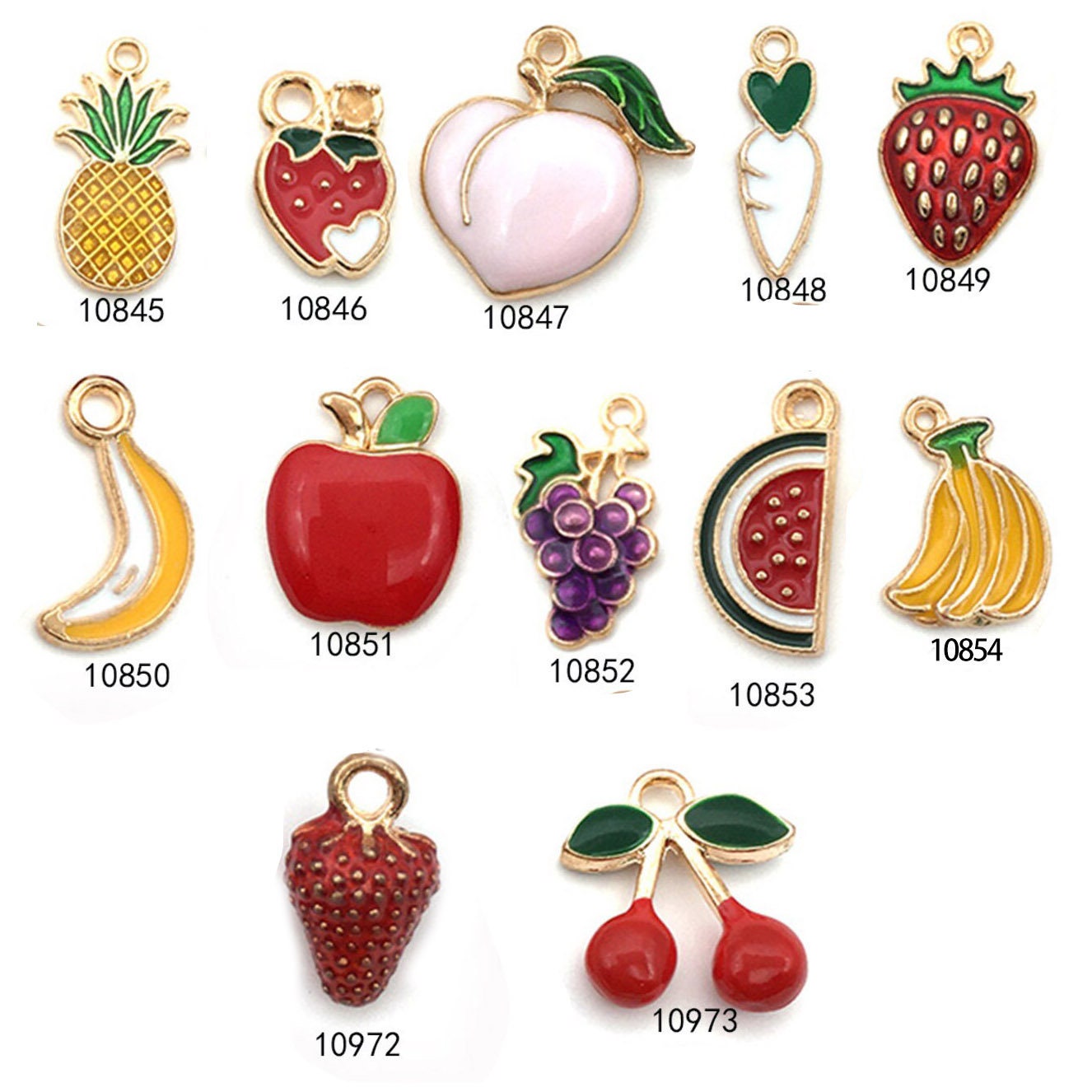 5/10/15PCS Enamel Fruit Charms Enamel Charms Fruit Theme Gold Tone Cute ...
