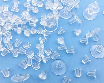 100/200/300PCS Tapón para los oídos Tapones para los oídos charm Goma de silicona Suave claro Pequeños respaldos de oreja Pendientes de plástico transparente Postes seguros perforados en la espalda