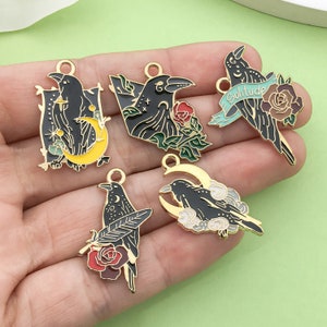 10pcs Fashion Enamel bird crow Charm DIY halloween Pendant for Bracelet Earrings Jewelry Making Accessories Craft Supplies