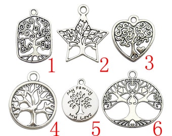 15pcs Antique Silver Filigree Tree OF Life Charm Pendant for Crafting, Jewelry Findings Making Accessory For DIY Necklace Bracelet