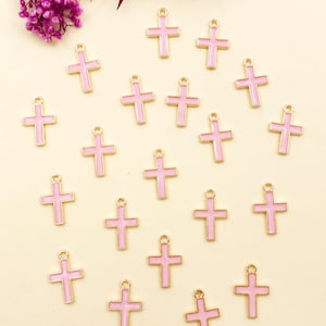 10/15/20pcs Enamel Pink cross Charms Plated Gold cross pendant For DIY Earring necklace Bracelet jewelry Making craft Accessories