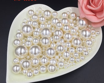 4mm 5mm 6mm 7mm 8mm 10mm 12mm (No Hole) ABS White Cream Beads Round Faux Smooth ABS Pearls Filler Beads For Cage Pendant Christmas Wedding