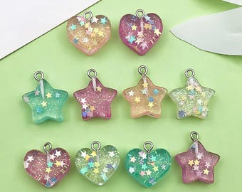 10/20個 パープルチャーム 樹脂 ハート、蝶、星デザインペンダント DIY 
