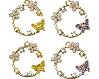 5pcs Enamel butterfly flower Cute Gold Plated Pendant For Earring Keychain Diy Jewelry Making Accessories Findings 28x27mm