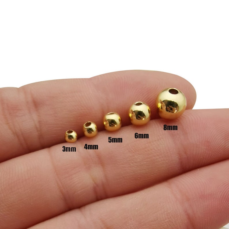50/100pcs 3/4/5/6/8mm 14K Gold Plated long-lasting beads Spacer Beads, Hollow Beads, Bracelet Beads, Ball Beads,Bulk Gold Plated Round Bead image 2