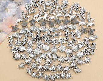 1 Pack bulk Antique Silver Ocean Charm Spacer Beads Mermaid Turtle Small Hole Beads for DIY Bracelets Earrings Necklaces jewelry making