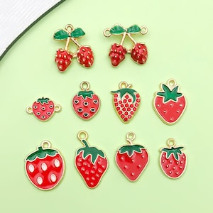 10/20pcs Enamel Strawberry Charms Pendant Metal Cute Strawberry Charms Fruit Charms for DIY Bracelets Earring Necklace Jewelry Making