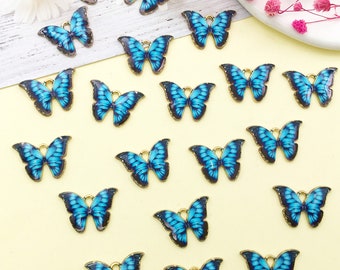 10/15/20pcs Enamel Butterfly Charm printed butterfly Plated pendant For DIY Necklace bracelet Earring Jewelry Making Craft Accessory 15x22mm