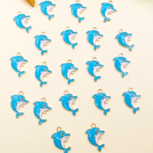 10/15/20pcs Enamel dolphin Charms Plated Gold Cute dolphin pendant For DIY Earring necklace Bracelet jewelry Making Accessories