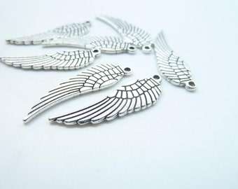 25pcs 9x30mm Antique Silver Middel Size DoubleSide Wing Charm Pendant c5009