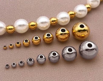 20/50pcs Stainless Steel Beads Round Spacer Metal Beads Smooth Beads Supplies for Bracelets Necklace DIY Jewelry Making 2/2.5/3/4/5/6/8/10mm