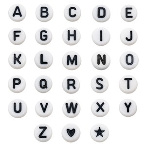100 PCS Misturar contas de letras pretas Contas redondas de A a Z - Contas de letras Contas de letras acrílicas