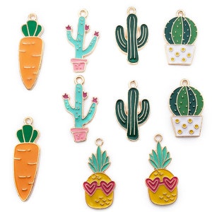 10 pezzi smalto fascino cactus fascino pianta braccialetto fascino orecchini smaltati o ciondoli collana, accessori per la creazione di gioielli