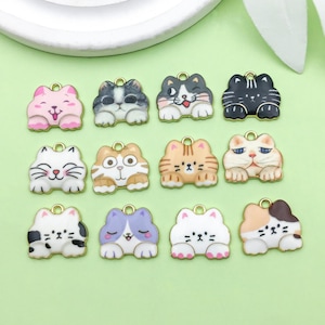 Mix 10/12pcs bulk Enamel cute Cat Charms gold plated Pendant for DIY Bracelets Earrings Necklaces jewelry Making Accessories