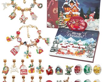 24pcs New Styles DIY Christmas Countdown Advent Calendar Surprise Bracelet Making Set，For Girl children Jewelry Christmas Gift