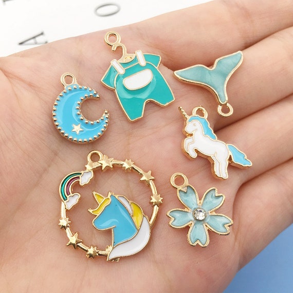 Bulk 100 Enamel Charms, Mixed Jewelry Charms, Gold Plated Metal