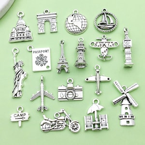 Mix17/20pcs bulk Antique Silver travel charm Charms pendant for DIY Bracelets Earrings Necklaces jewelry making Handmade Accessory
