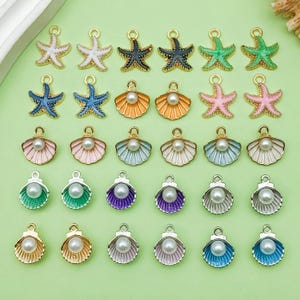 30pcs Bulk Enamel Ocean Charm Starfish Shell Pendants for DIY Jewelry Earrings Necklace Craft Making Accessories