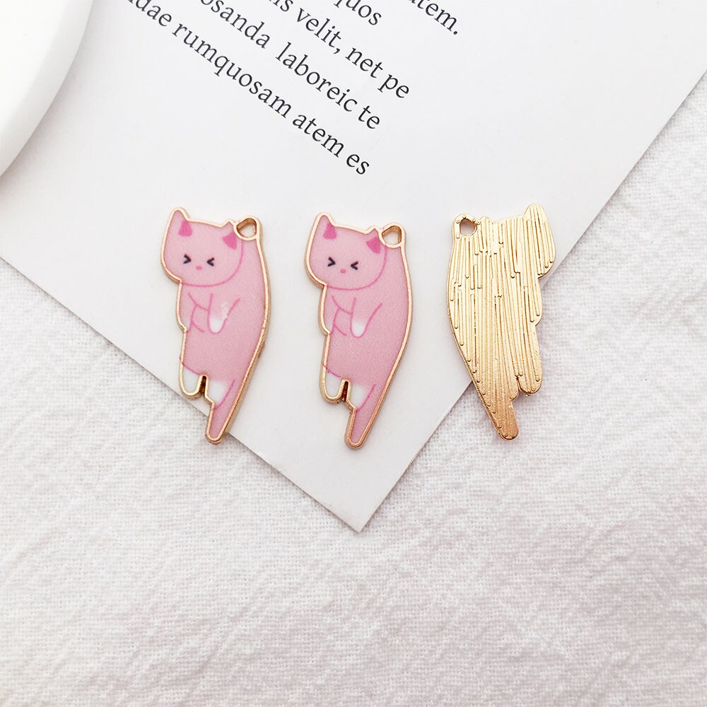10 Ciondoli Smaltati A Forma Di Gatto Maculato - Pendenti Colorati In Lega Per Bracciali, Collane E Accessori Fai Da Te (9x32mm)