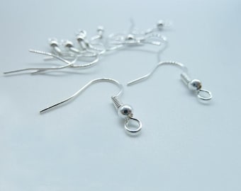 100pcs(50pairs) Silver Plaed  Brass Simple Ball Earwires Hook