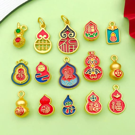 10/15pcs Chinese Style Ancient Method Gold Enamel Gourd Shape