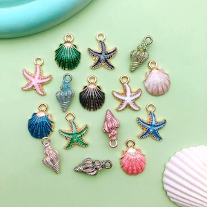Mix15/20pcs bulk Enamel ocean Charms Collection starfish shell pendant for DIY Bracelets Earrings Necklaces Accessory
