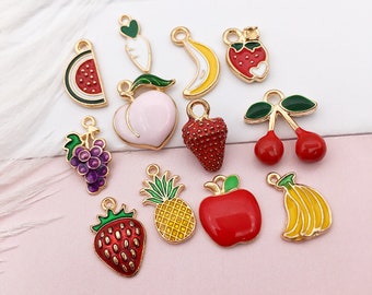 5/10/15PCS Enamel fruit Charms Enamel Charms Fruit Theme Gold Tone Cute Fruit Pendant-Fruit Charm Necklace-Fruit Jewelry-DIY Jewelry Making