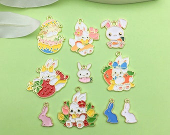 Mix10pcs Enamel rabbit Charm DIY Easter Pendant for DIY Bracelets Earrings jewelry Making Accessories