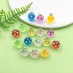 10/16pcs Glow in the dark mushroom charm, 3D resin mushroom charm, luminous keychain charms,for Bracelet Necklace Earrings Jewelry Making