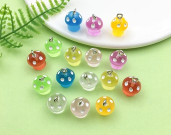 10/16pcs Glow in the dark mushroom charm, 3D resin mushroom charm, luminous keychain charms,for Bracelet Necklace Earrings Jewelry Making