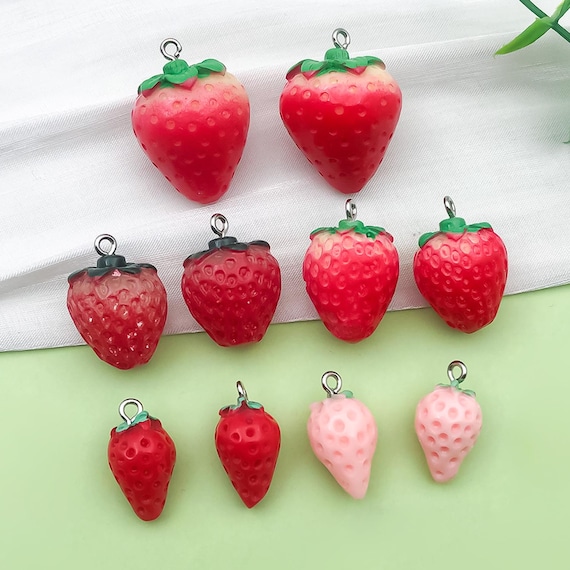 10pcs Strawberry 3D Strawberry Resin Fruit Charms Cute Food Pendants  Acrylic Charms for DIYBracelet Necklace Earrings Jewelry Making
