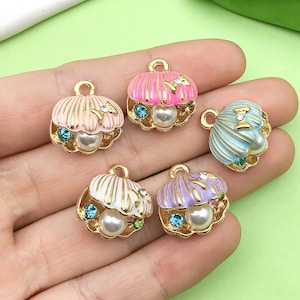 5pcs Fashion Enamel pearl shell Charm DIY Pendant for Bracelet Earrings Jewelry Making Accessories Craft Supplies