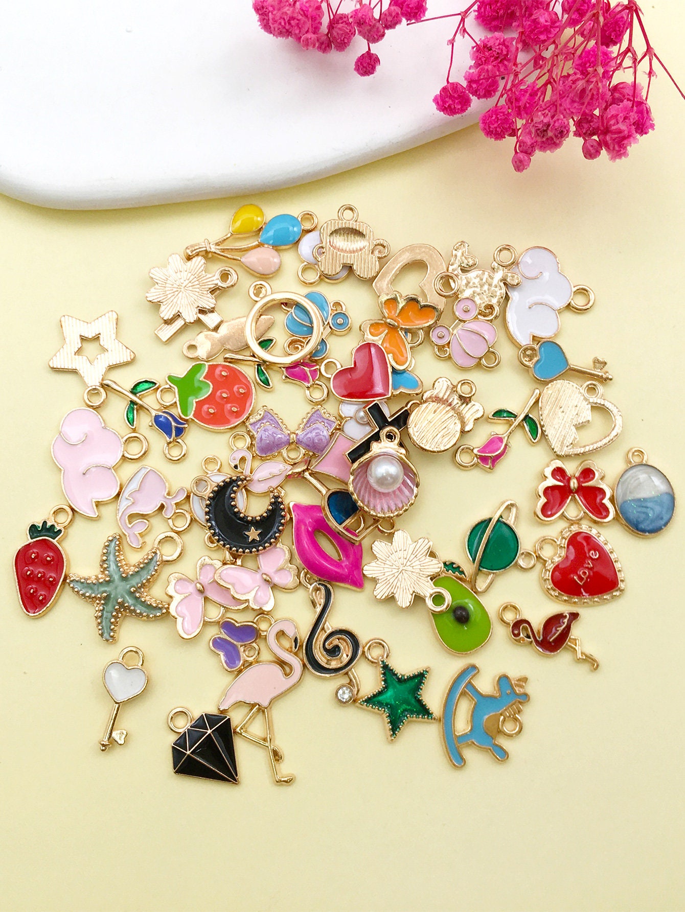 Bow Enamel Charms - Pack of 60 Bowknot Pendants Cute Multicolor Earrings Accessories for Necklace Bowknot Bracelet Jewelry Making DIY Crafting