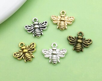50個 11 x 13 mm アンティーク亜鉛合金 ミニ蜂チャーム 蜂ペンダント