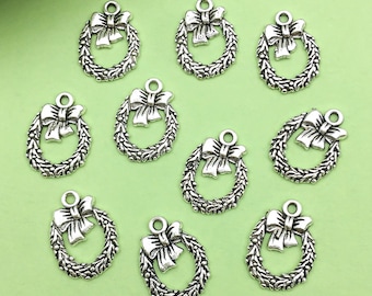 20/30/50pcs Antique Silver wreath Charm Christmas wreath Metal Pendant For DIY Necklace bracelet Jewelry Making Craft Accessory 12x16mm