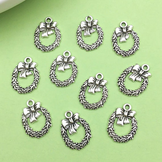 20/30/50 stks Antiek Zilveren Krans Bedel Kerstkrans Metalen Hanger Voor DIY Ketting armband Sieraden Maken Craft accessoire 12x16mm - België
