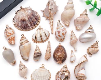 2pcs Seashell Charms Sea Shell Charms Gold Electroplated Natural Conch Cowrie Ocean Beach Charm for Jewelry Making DIY Necklaces Earrings