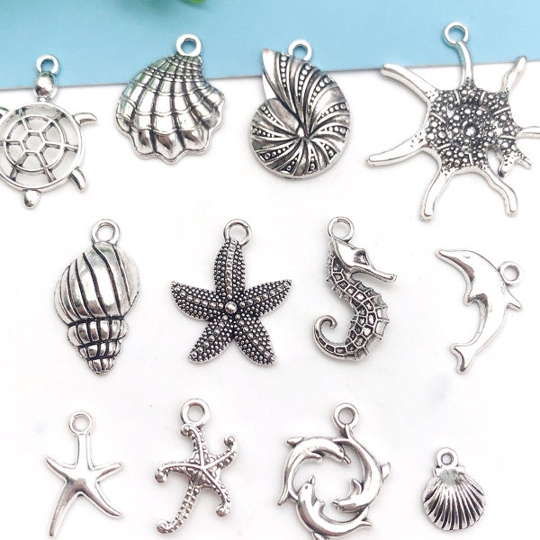 Mix12pcs bulk Antique Silver marine life Charms pendant for DIY Bracelets Earrings Necklaces jewelry making Accessory