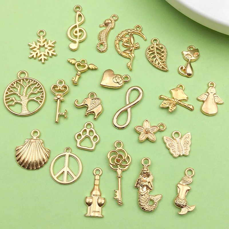Vintage charmes bulk gemengde antieke charmes Tibetaanse legering hangers for ketting armband sieraden maken en crafting, antiek zilver en goud (Color : G, Size : Mixed color