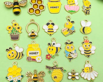 10/20 piezas de abalorios de abeja esmaltados de moda mixta con forma de panal, colgantes de abeja para pulseras, collares, pendientes, accesorios para hacer joyas y manualidades.