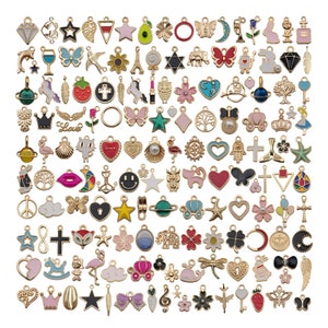 Mix 150PCS Enamel Gold Plated Charms Pendant for Jewelry Making Enamel charms  jewelry charms Different Colorful Charm Pendant