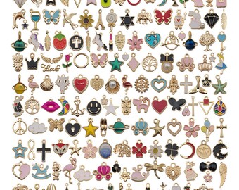 Mix 150PCS Enamel Gold Plated Charms Pendant for Jewelry Making Enamel charms  jewelry charms Different Colorful Charm Pendant